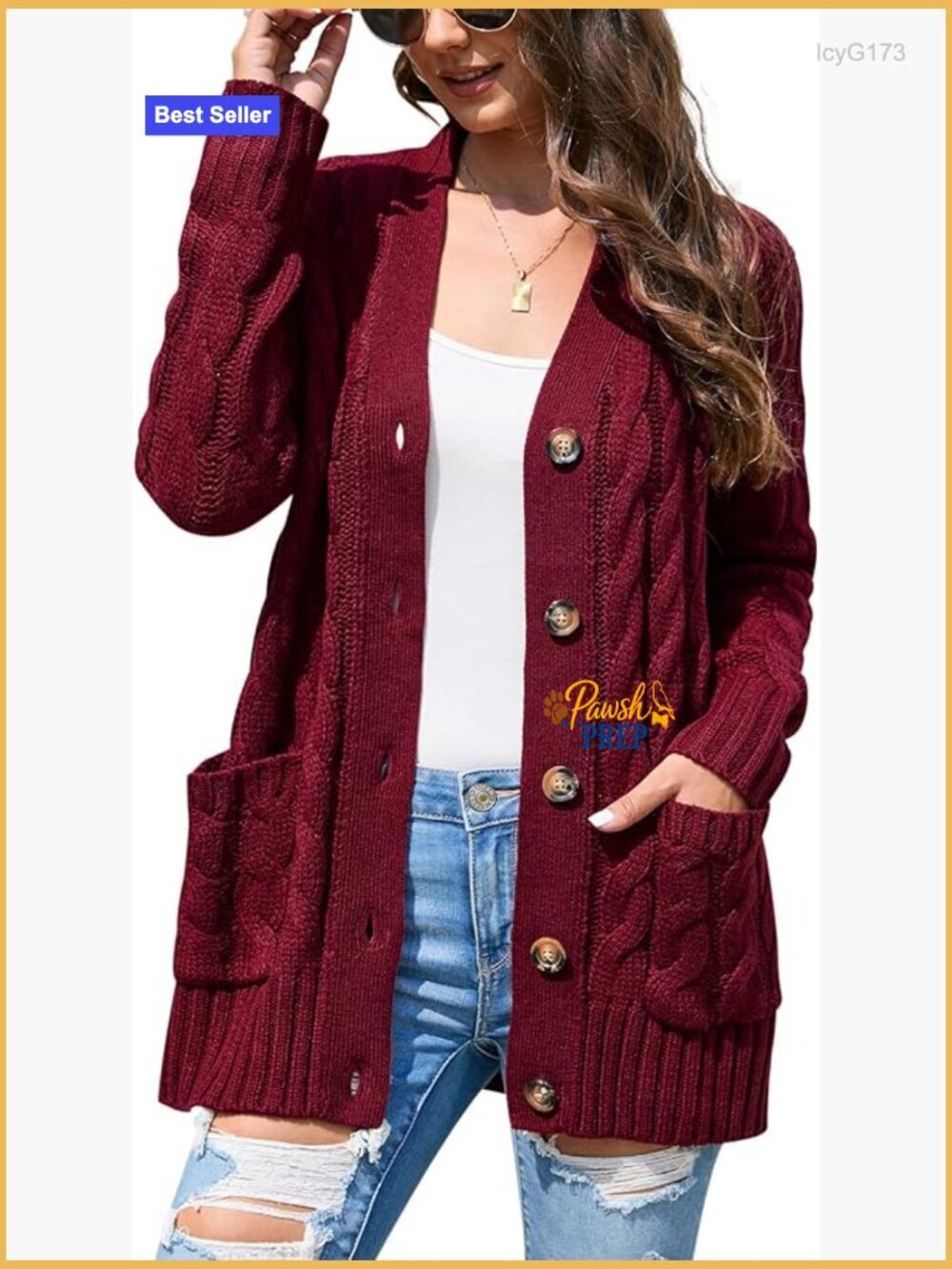 Long Sleeve Cable Knit Open Front Cardigan with Pockets Button Loose Fit